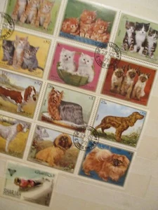 13 timbres Sharjah 2 ensembles chiots et chats 1 traîneau pictural neuf dans son emballage d'occasion très bien - Photo 1/5