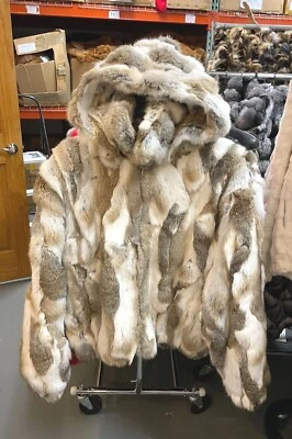 NEW Mens Genuine Rabbit 100% Genuine Fur Winter Coat Jacket Ivory Brown Mix USA - Image 1 of 2