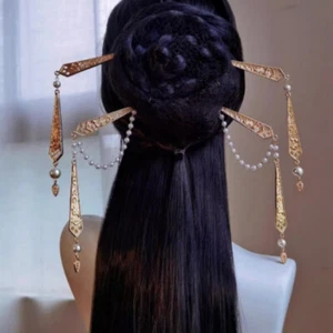 Accessori forcina nappa cinese oro lungo copricapo antico copricapo 4 pezzi - Foto 1 di 10