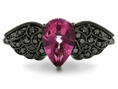 Anillo de compromiso Enchanted Disney topacio negro y rosa rodio sobre plata Foto 1 de 4