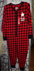 JAMMIES FOR FAMILES CUDDL DUDS RED/BLACK BUFFALO PLAID BEAR HUGS ONE PIECE(SZ:M) - Picture 1 of 3