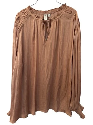 Blusa túnica boho de manga larga Joie talla 3X Top cuello con volantes para mujer Top Camisa Foto 1 de 4