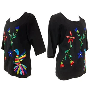 Vtg Vintage 1960s 60s 1970s 70s Traditional Mexican Peacock Embroidered Shirt - Picture 1 of 5