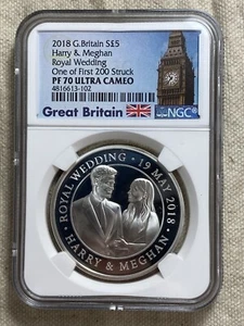 2018 NGC PF70 UCAM Royal Wedding Harry & Megan Silver Proof Piedfort £5 Gem - Picture 1 of 8