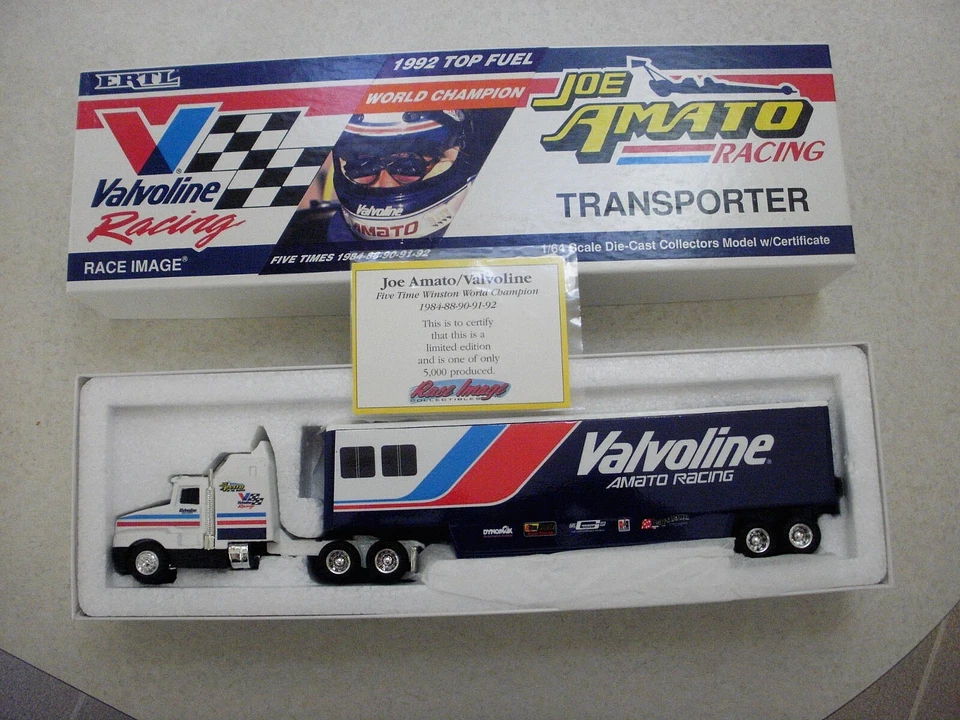 NHRA 1/64 ERTL JOE AMATO 1992 VALVOLINE HAULER COA + STICKER 1/5000 #2749 - Image 1 of 4