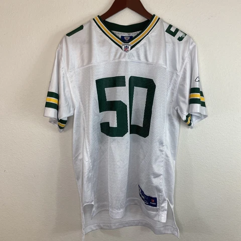 Vintage A.J. Hawk #50 Green Bay Packers Jersey by Reebok Youth XL Printed White Cover
