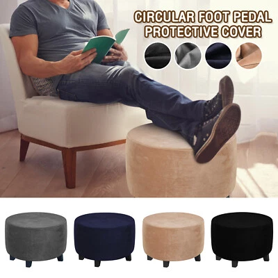 Round Ottoman Cover Stretch Ottoman Cover Soft Plush Round Footstool Cover-· - image 1 of 4