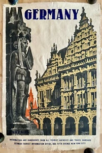 GERMANY NYC TOURIST OFFICE Orig Vtg Travel Poster 1950’s 20x29 Linen Backed - Picture 1 of 10