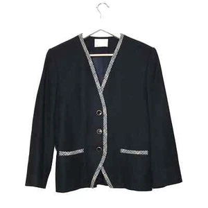 Vintage 1950's Pendleton Women Blazer Jacket Black Plaid Trim 100% Virgin Wool - Picture 1 of 6
