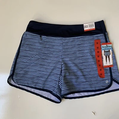Pantalones Cortos Hang Ten Para Mujer Nuevos con Etiquetas Medianos Azul a Rayas Forrados Híbridos Natación Activos UPF 50 Foto 1 de 4