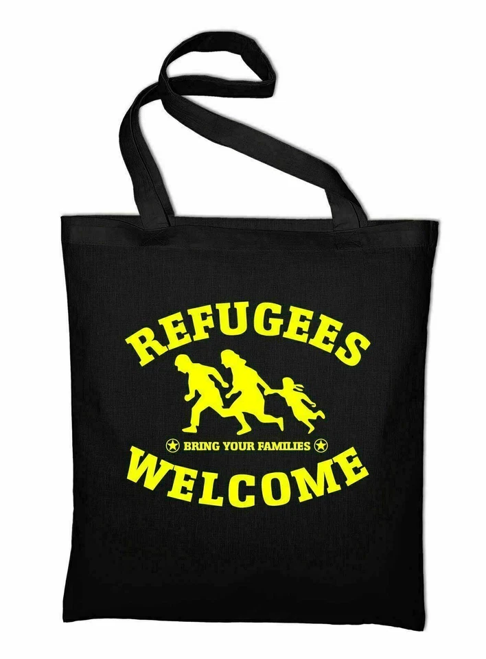 Refugees Welcome Logo Borsa Di Stoffa In Cotone Per Asilo - Immagine 1 di 4