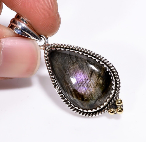VETEMENTS Ciondolo Labradorite Viola Naturale Argento Sterling 925 Dichiarazione Ciondolo Gioielli