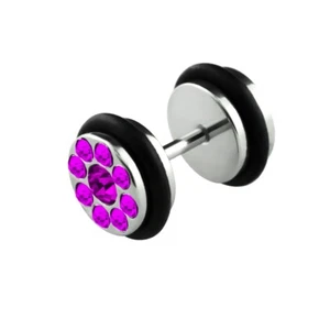 Falso Plug Argento Rosa Strass Cristallo Orecchini Tunnel Orecchini Ø 10mm - Foto 1 di 1