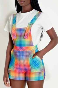 Blackmilk Tartan Rainbow Short Overalls Size S Small NEW NWT - Picture 1 of 9