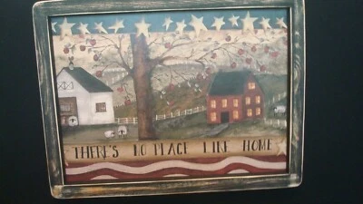 Prim Print*THERE'S NO PLACE LIKE HOME with SALTBOX HOUSE* black frame 11.5" x 9" - Image 1 of 3