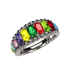 NANA Oval Rope Mothers Ring 1 to 12 Simulated Birthstones in Silver or 10k Gold