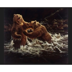 CLASH BEAR - Grizzly Bears - Fabric Quilt Panel - 100% Cotton Fabric - Picture 1 of 10