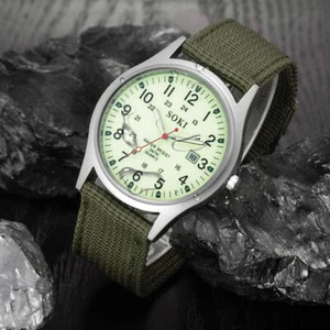 Military Army Mens Date Canvas Strap Analog Quartz Sport Wrist Watch Luminous - Picture 1 of 14