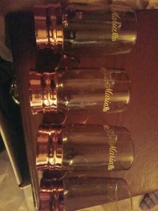 x4 Vintage Folgers 1970s Tia Maria Smoked Liqueur Glasses w/ Copper Handles - Picture 1 of 2
