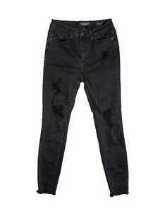 Judy Blue Jeans Women's 5/27 Black Skinny Fit Distressed Raw Hem Mid Stretch - Picture 1 of 14