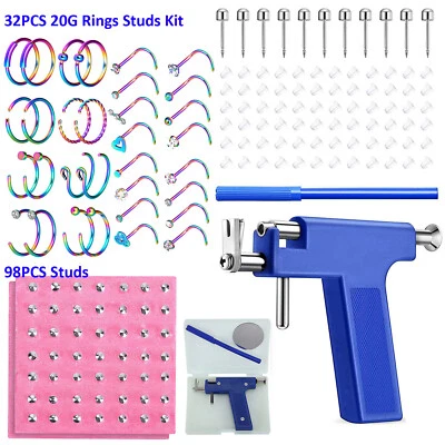 16-133Pcs Body Piercing Gun Kits Ear Nose Navel Ring Lip Studs Jewelry Tool Set - Image 1 of 4