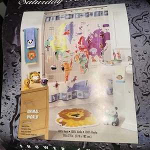 Saturday Knight LTD" Animal World Shower Curtain + Animal World Curtain Hooks - Picture 1 of 6