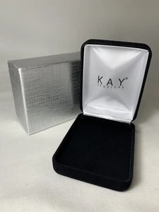 KAY Jewelers Empty Large Black Velvet Jewelry Earrings Clamshell W/Slv Box - NEW - Picture 1 of 12
