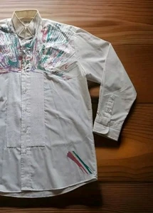 Broadway Tuxmakers Hand Painted Tuxedo Shirt White Glitter Splatter Paint MEDIUM - Picture 1 of 18