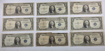 9pcs 1935 $1 Silver Certificate - Circulated Lot #BK909 - Image 1 of 4