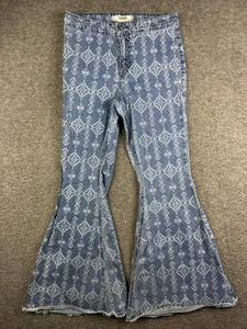 Rock & Roll Denim Jeans Damen 29x32 Schnäppchen Knopf Glocke Azteken Schlag roher Saum - Bild 1 von 14