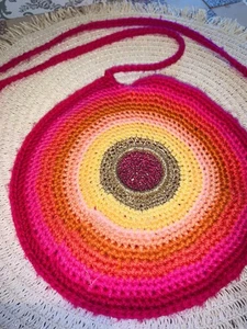 π Handmade Crochet Rainbow Festival Bag β Boho Hippie Round Crossbody Purse - Picture 1 of 12