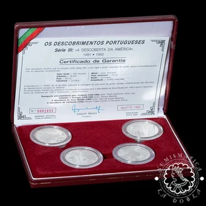 1991 - Estuche 4 X 200 ESCUDOS Plata PF - Descoberta América - PORTUGAL - Picture 1 of 11