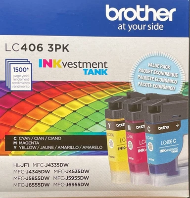 BROTHER LC406 3 PACK COLOR Ink Cartridges - LC4063PKS - 4/2028 - Image 1 of 4