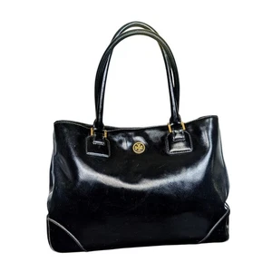 TORY BURCH 'Robinson Tote' Black Patent Leather Shoulder Bag - Picture 1 of 12