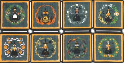 WITCHY WAYS by  Cori Dantini - 8 Block Craft WITCHES PANEL, 100% Cotton Fabric - Image 1 of 3