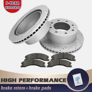 Rear Drilled Disc Rotor + Brake Pad for Chevy GMC Silverado Sierra 2500HD 3500HD - Bild 1 von 6