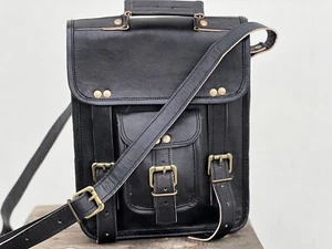11" Leather Practical Messenger Shoulder Men Satchel Laptop School Briefcase Bag - Picture 1 of 5