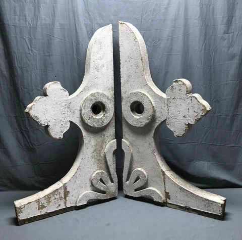 Antique Pair Large Shabby Entrance Corbels Gingerbread Fleur De Lis VTG 1894-22B Cover