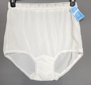 Dixie Belle Lace Trim Brief Panty #1252 Womens 9 White Nylon Sissy Granny New - Picture 1 of 12