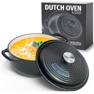 Segretto Cookware Enameled Cast Iron Dutch Oven with Handle, 4.57 Quarts, Ner... - Picture 1 of 5