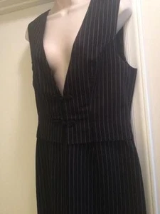 Mark Edward Canada Damen US 8 schwarz gestreift ärmellos Anzug Stil langes Kleid L5 - Bild 1 von 10