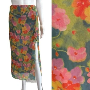 Urban Outfitters Blumen A-Linie Midi Rock Gr. M bunt Pull On Oberschenkel Schlitz Y2K - Bild 1 von 12