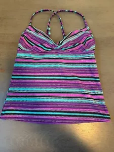 purple striped ATHLETA swimsuit top tankini size medium - Picture 1 of 2