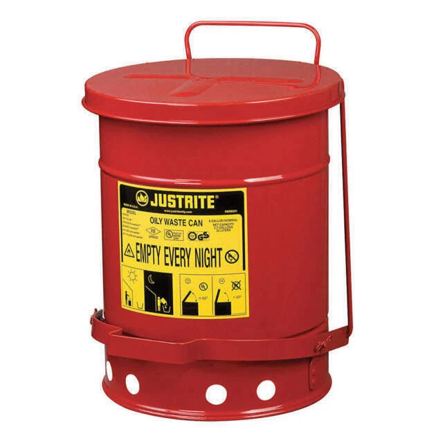 Justrite 09100 Oily Waste Can 6 Gal. Steel Red