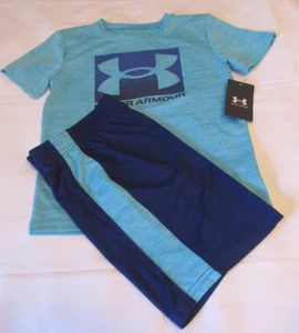 Under Armour Boy's 2 Piece Set blueT-Shirt & purple Blue Shorts Size 7 - Picture 1 of 3