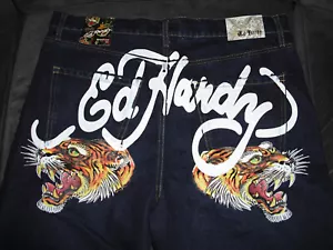 Jeans da uomo denim originali Ed Hardy Tiger Heads taglia 38""X32"" vestibilità sciolta - Foto 1 di 13