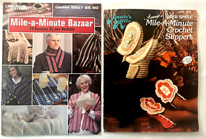 Crochet Pattern Books Mile-A-Minute Bazaar & Simple Slippers Afghans Rugs + RARE