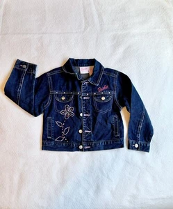 Vintage Barbie Avenue Denim Jacket Embroidered Flowers Rhinestones Girls Size 5T - Picture 1 of 6