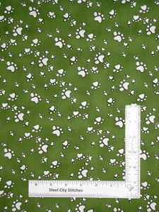 Christmas Paw Print Fabric Dog Cat Paw Flakes Green Cotton Loralie By The Yard - Picture 1 of 1