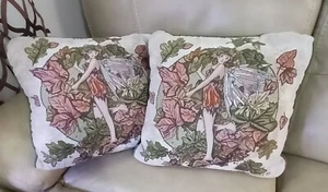 Linda Ravenscoft VTG Fairy Tapestry 2 Pillow Fall Winter Leaf Fairy 16x16 - Picture 1 of 11